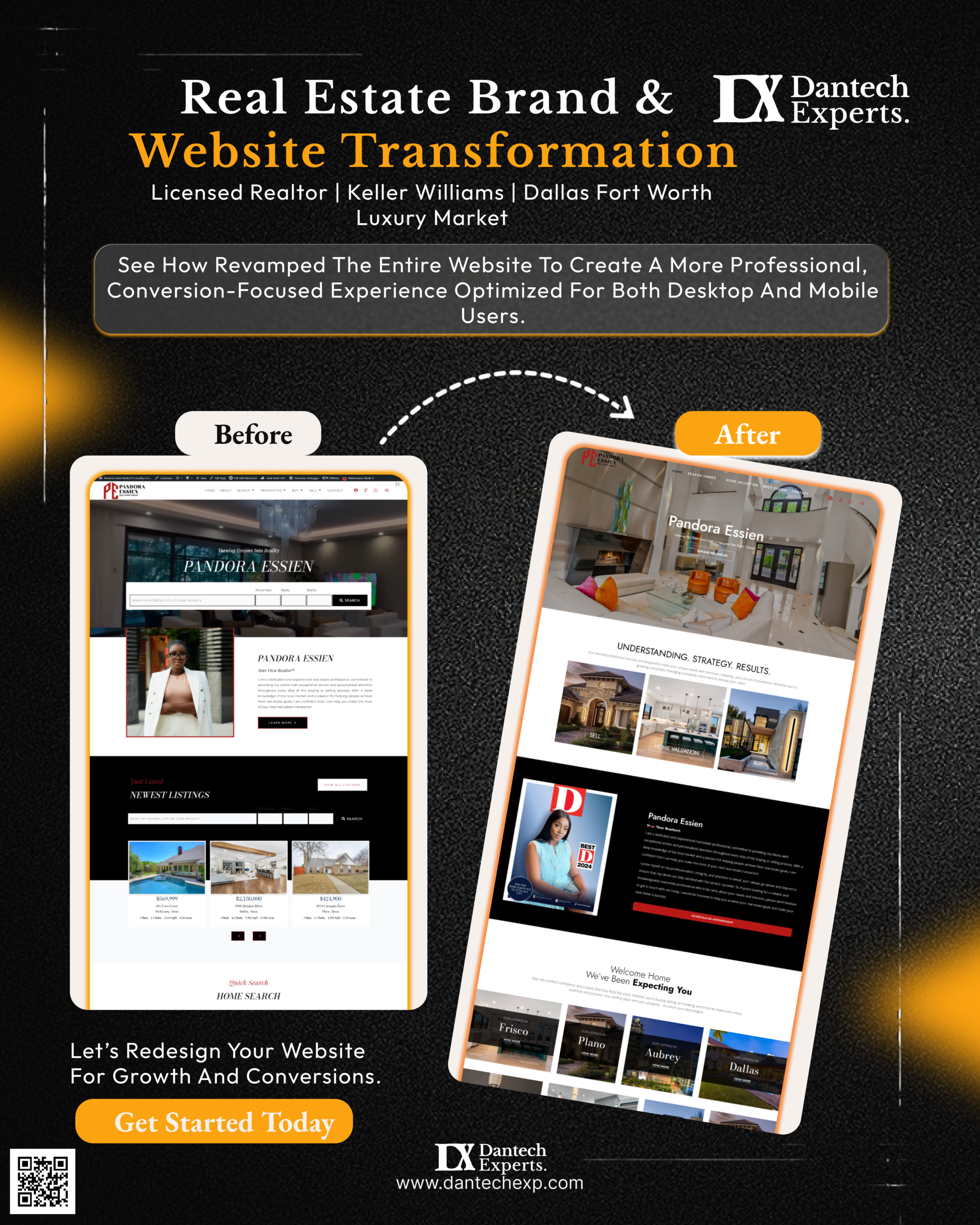 before and after od a real estate website design by dantech experts