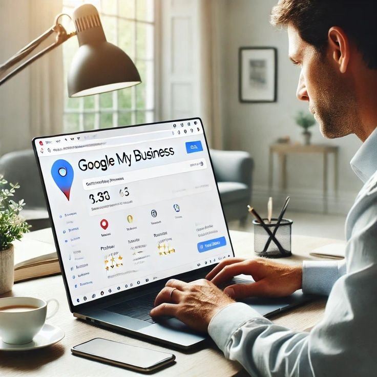 Real estate agent and local business owner reviewing Google Business Profile results